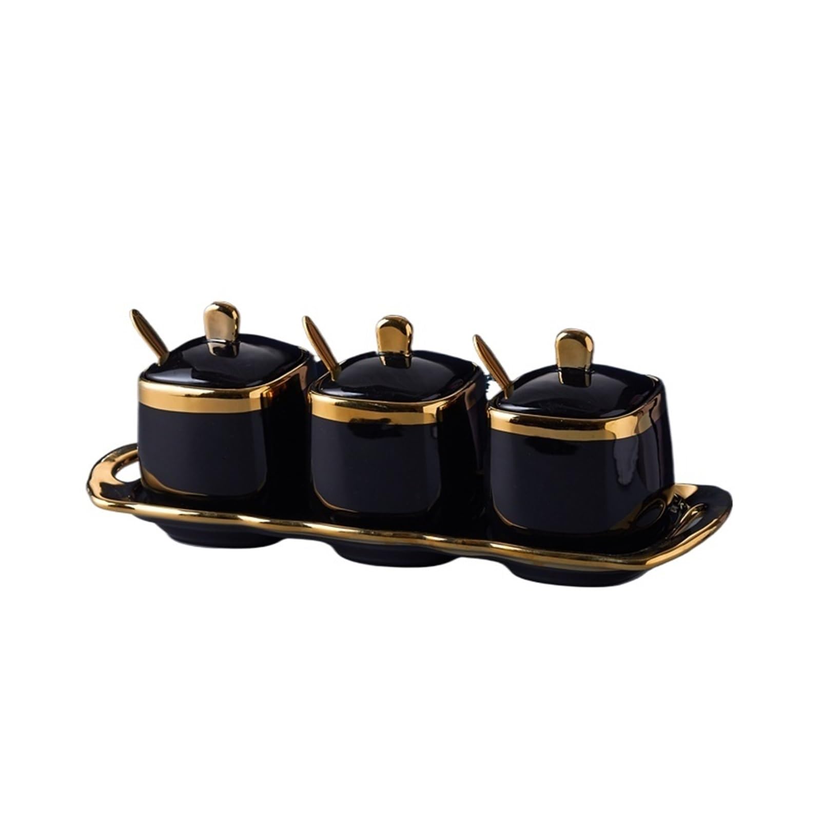 WZPTLKIBAD 3-Piece Ceramic Spice Boxes with Spoons and Tray