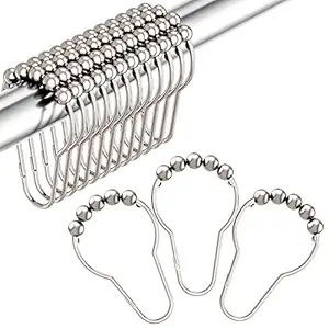 Amazer Shower Curtain Rings, Stylish Metal 100% Stainless Steel Rustproof Shower Rings Hooks for Bathroom Shower Curtain Rod, Polished Chrome, Set of 12 Rings by Amazer