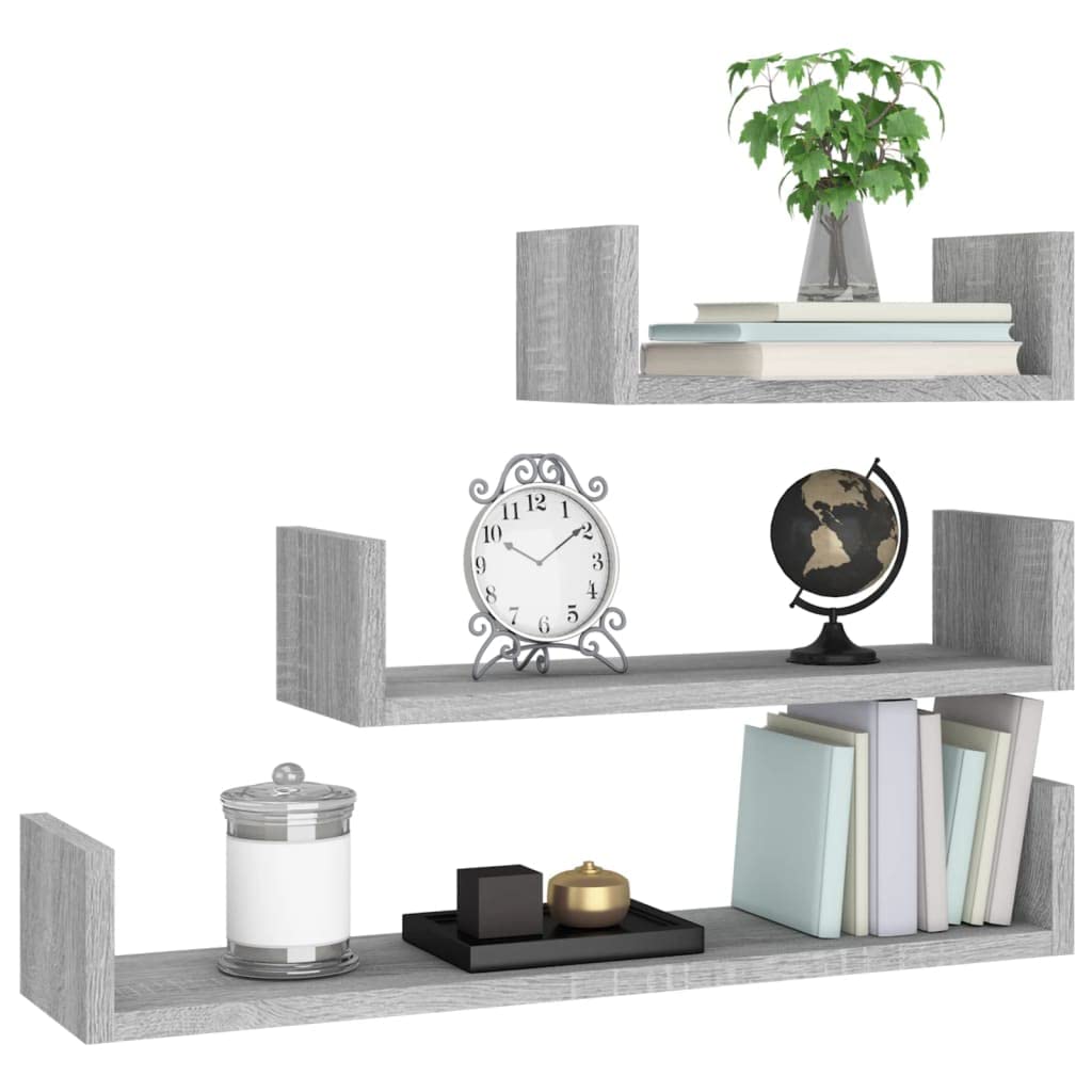 Juego de 3 estantes de pared, diseño de Sonoma, de madera, con soporte invisible, para salón, dormitorio, cocina, baño, oficina, orden y decoración