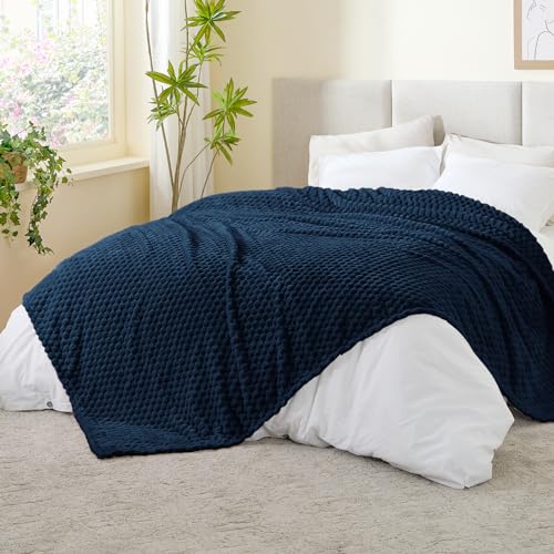 Image of BEDELITE Navy Queen Blanket for Bed, Soft Cozy Gifts for Women, 90 * 90 | 3D Jacquard Decorative Fleece Blanket, Super Soft Plush Throws, Cute Birthday Gift for Women & Men, Suitable for All Seasons