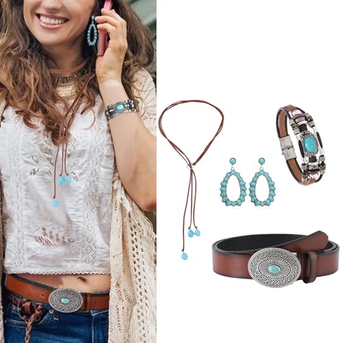 Collar de turquesa bohemio de cadena larga con dije étnico para mujer 2