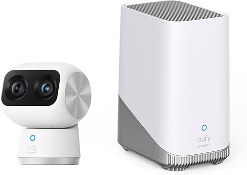 eufy Security Cámara interior S350 con HomeBase 3, cámaras duales, cámara de seguridad con resolución 4K UHD con zoom de 8× y PTZ de 360, IA
