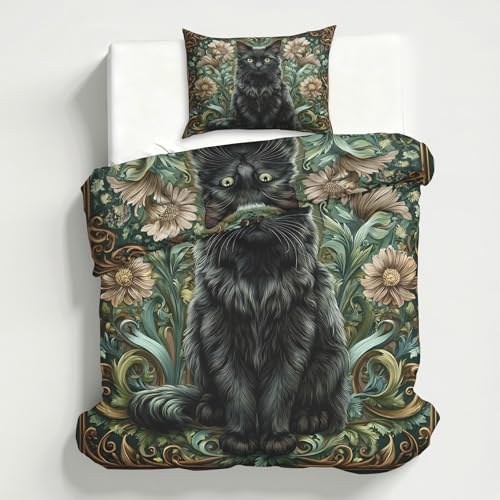 Housse de couette 160x200 chat William Morris infroissable en microfibre douce