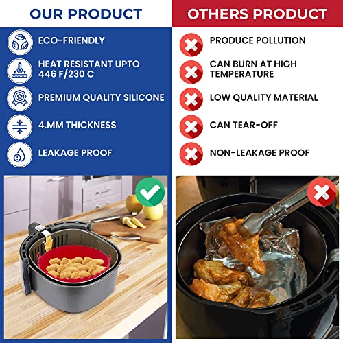 4-Pack Silicone Air Fryer Liner 6.3Inch Reusable Air Fryer Silicone Basket Heat Resistant Easy Cleaning Air Fryers Silicone Pot Round Shape For Air Fryer Oven Accessories (Blue+Red+Green+Black) #TOP4