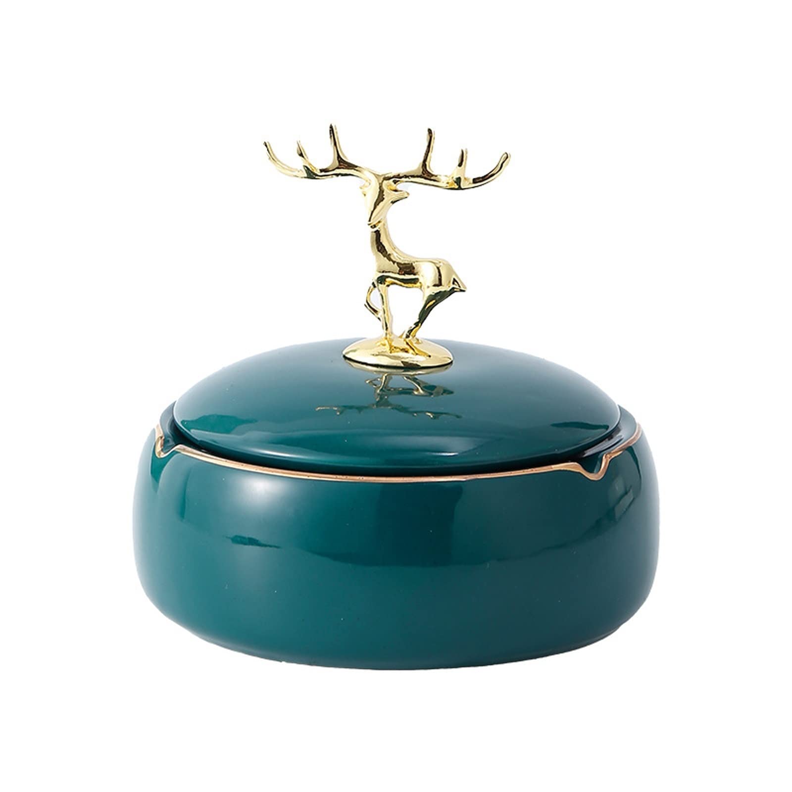 ashtray， Luxurious Ceramic Ash Tray with Elk Decorate Lid,Smoking Ashtrays Fancy Gift(Green)