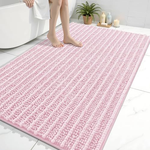Image of Arotive Luxury Large Bathroom Rugs 59x35, Extra Soft Thick Absorbent Shaggy Chenille Bath Rugs, Machine Wash Dry, Bath Mats for Bathroom Floor, Tub and Shower, Home Decor Accessories, Pink