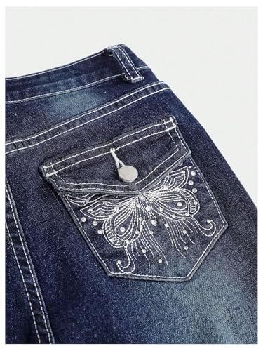 Verdusa Girl's Y2K Embroidery Flared Jeans Streetwear Bell Bottoms Fitted Denim Pants3