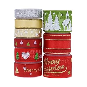9 Rollen Kerst Linten Bedrukt Grosgrain Lint, Satijnen Lint Xmas Lint Set voor Kerst Inpakken, Ambachten Decoratie