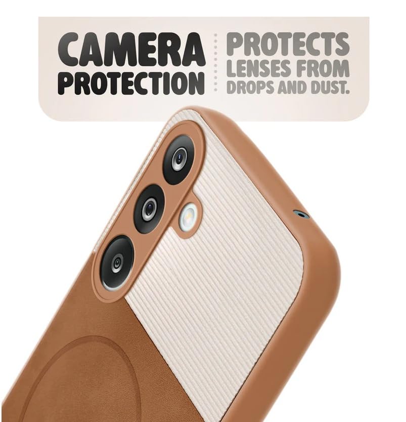 Image of Bintage CASE Mac Safe Design Hard Light Weight Back Case | Soft Border Camera Protect | Dual PU Leather Finish Back Cover Compatible for Samsung Galaxy A15 5G - White & Brown