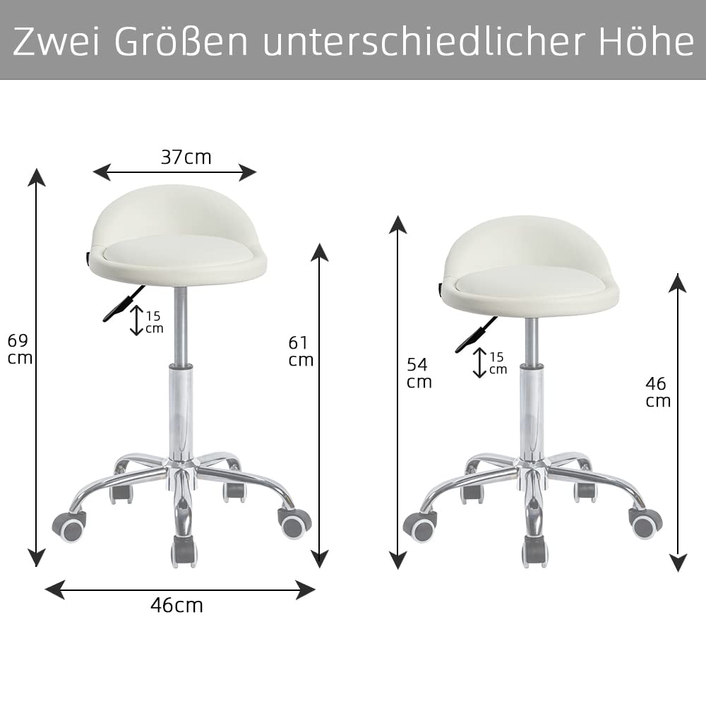 Mingone Bürohocker mit Rollen Sattelhocker mit Niedrige Rückenlehne Ergonomische Arbeitsstuhl Kosmetik Sattelstuhl Höhenverstellbar Friseurstuhl，Weiß