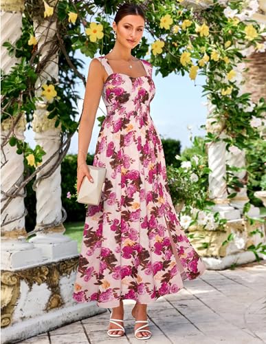 Image of GRACE KARIN 2026 Women's Summer Floral Wedding Guest Dress,Beach Flowy A Line Maxi Off Shoulder Bridesmaid Dresses