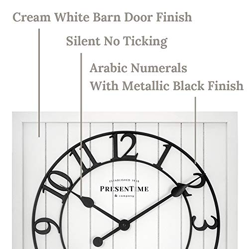 Presentime & Co 21" Farmhouse Square Shiplap Barn Door Wood Clock - White, Arabic Numeral #TOP2