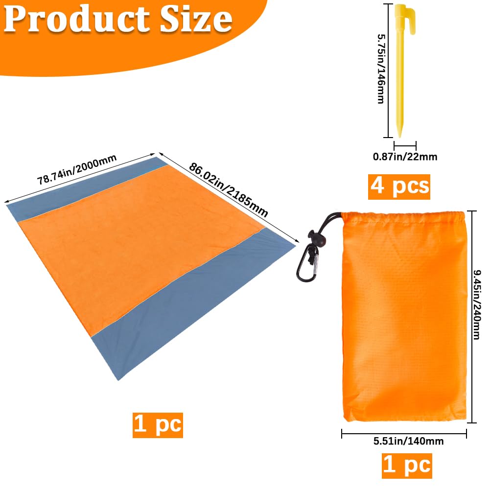 GORGECRAFT Coperta Da Spiaggia Impermeabile Arancione tappetino Da Picnic Estivo Pieghevole Leggero Anti-Sabbia Ad Asciugatura Rapida con Picchetti e Borsa Portaoggetti per Campeggio Prato Parco