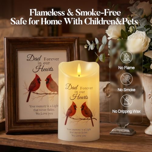 Image of Homemory Memorial Candle Bereavement Sympathy Gifts for Loss of Loved One, Real Wax LED Candle with Remote Memorial Gifts for Loss of Father in Memory of Loved One Remembrance Gift | 4x7 Real Wax LED Candle with Remote Timer for Loss of Dad, 3D Flameless Flickering Flame for Remembrance at Home or Funeral