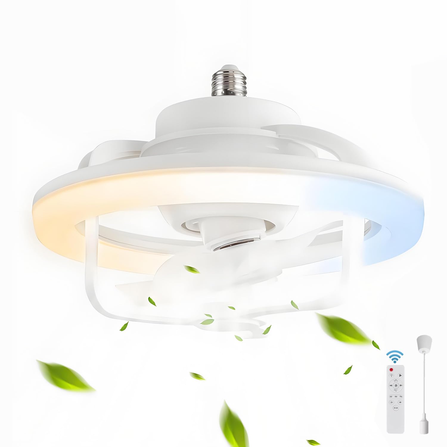 Ventilador de techo silencioso con iluminación y control remoto ventilador de techo LED moderno con casquillo E27rotación de 180°con modo de luz RGB 3 velocidades ideal para sala de estar y dormitorio