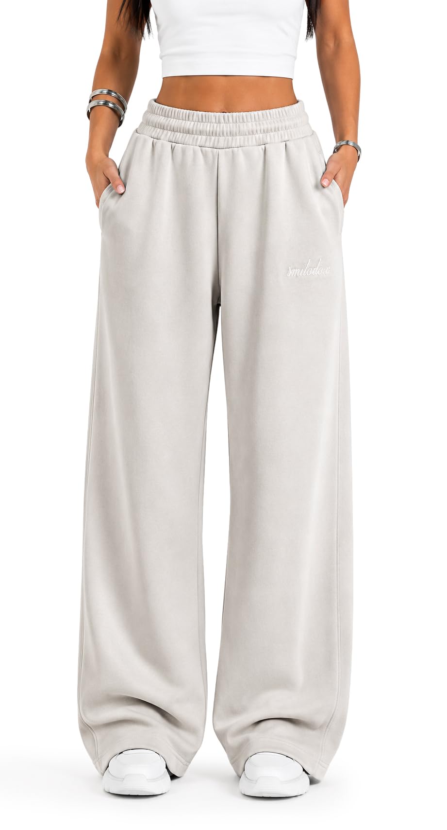 SMILODOX Jogginghose Damen Zadie, Loose Fit Freizeithose mit hohem Baumwollanteil, weiten Hosenbeinen, gestricktem Gewebe, elastischem Bund, weichem Tragegefühl, Sporthose für Alltag, Gym & Freizeit