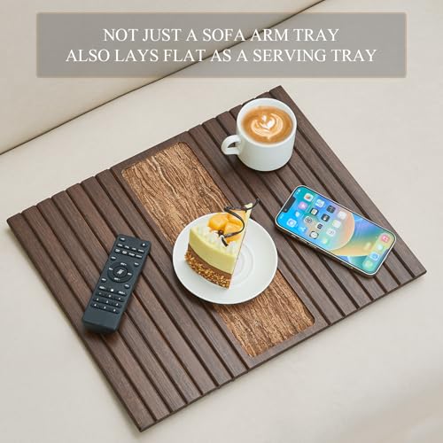 Mesa para reposabrazos de sofá con posavasos integrado y bandeja flexible plegable 6