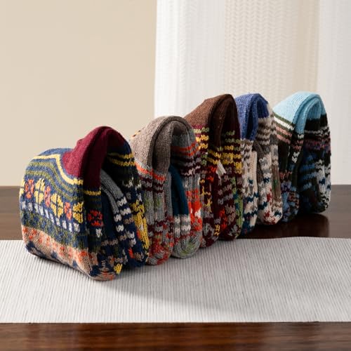 Image of Wool Socks 5 Pairs Thickened Warm Winter Socks Cozy Gifts for Women Christmas Warmth Socks