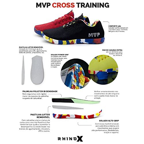 Tênis Cross Training LPO Mvp Rhino X Black Splash Costurado Borracha Unissex Treinamento Funcional (