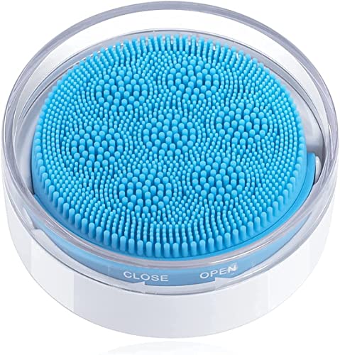 Smart Electric Silicone Facial Cleansing Brush with Travel Case, Sonic Face Scrubber Exfoliator for Normal and Sensitive Skin, USB Rechargeable Waterproof(Blue)