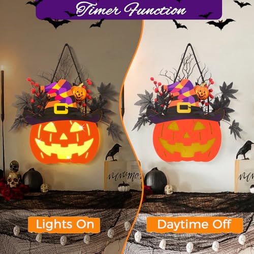 Lighted Halloween Jack-O-Lantern with Witch's Hat - Rustic Decor - Image 3