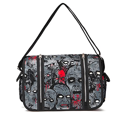Mochila gótica de lona, mochila de crânio impressa, mochila de Halloween, Sacola cinza, Viajar