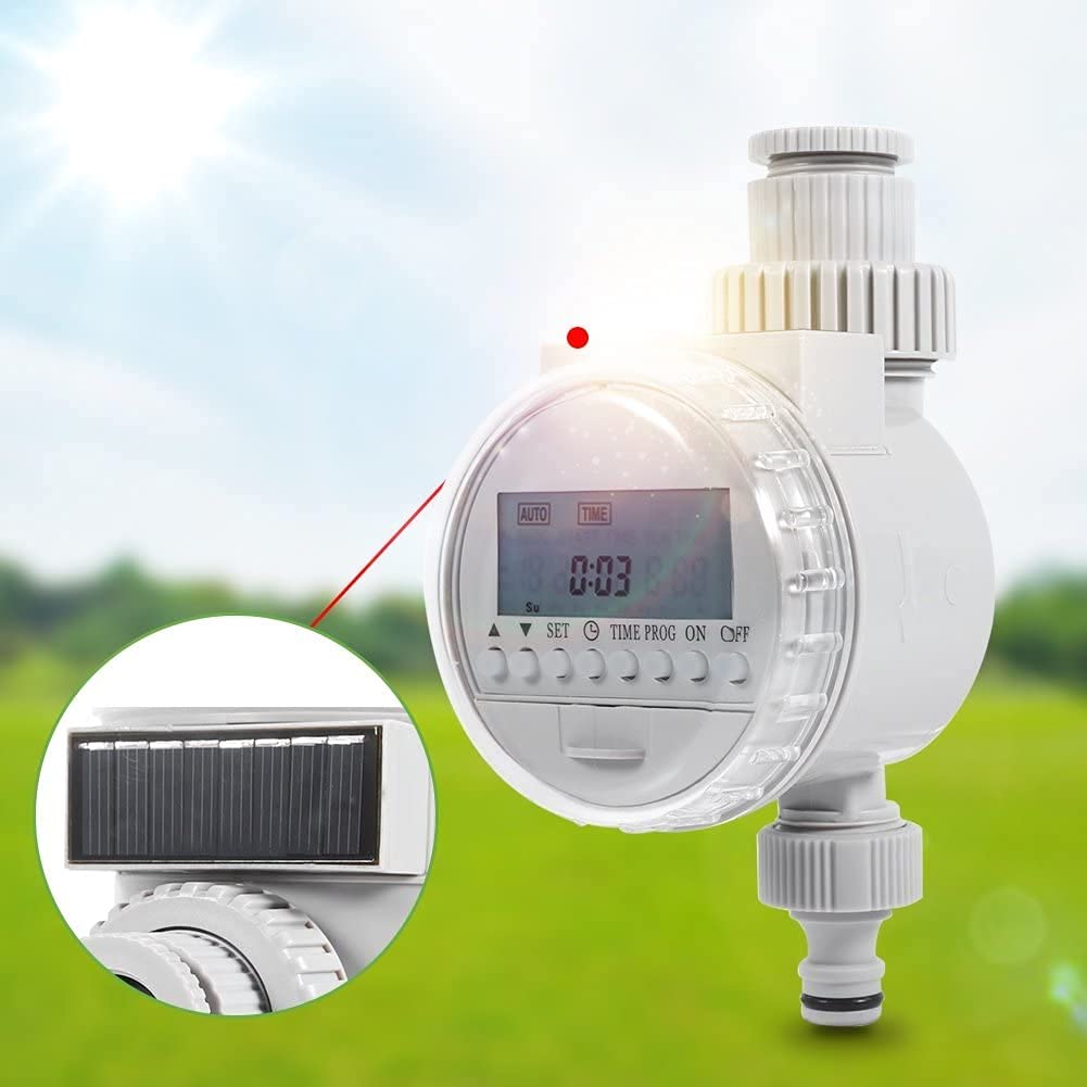 RJJ Temporizador de riego Solar Temporizador de Agua, Controlador de Grifo de Manguera Digital Controlador de rociadores programable para jardín Sistema automático de riego