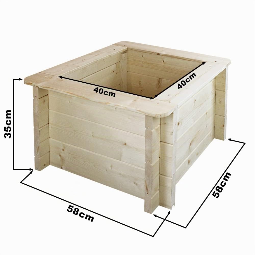 TIMBELA Carre Potager Exterieur Bois - Jardinieres Exterieur pour Jardin, Balcon, Terrasse – pour Fleurs, Herbes aromatiques, Légumes- Bois Massif pin/épicéa 28 mm, 58x58xH35 cm, M616