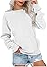 Women Crewneck Long Sleeve Sweatshirts Solid Color Pullover Tops No Hood Fall Fashion Comfort Sweaters with Pocket (White,Large)