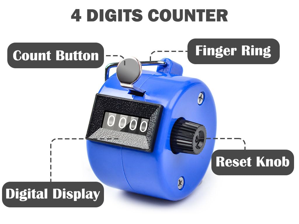 Contatore Clicker Metallico 8 Pezzi Mano Contatori di Conteggio 4 Cifre Meccanico per Sport Golf Allenatore Scuola