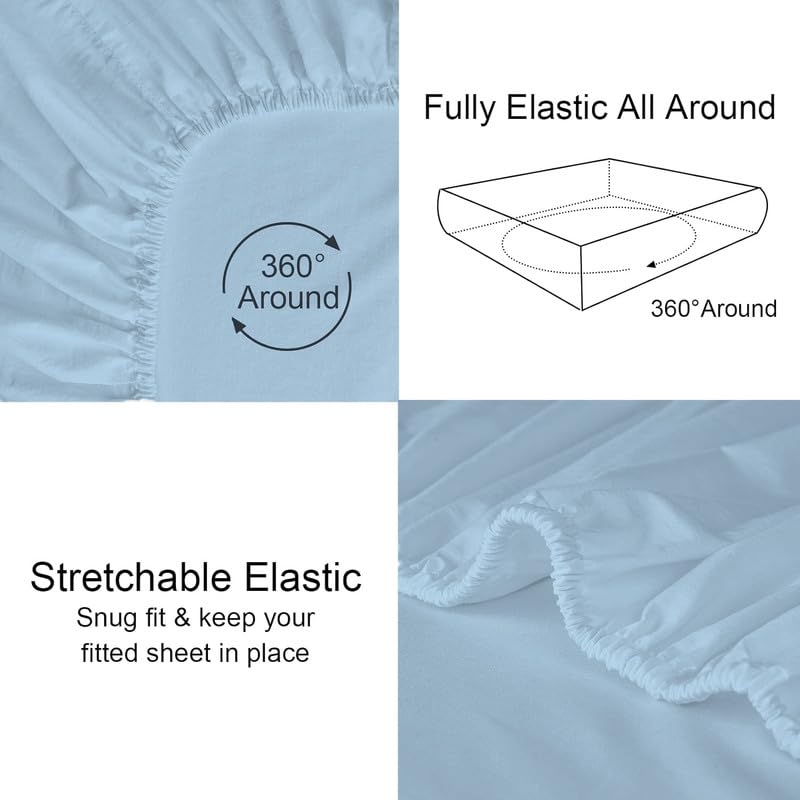 Image of Single Size Fitted Sheet- Egyptian Cotton 500 Thread Count Hotel Luxury 1 Piece Single Fitted Bedsheet- Fit Mattress Up to 12 inch- Extra Soft, Wrinkle Free, Breathable Sheet- Light Blue