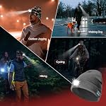Bluetooth Music Beanie Hat Headlamp Rechargeable, Gifts for Men, Grey - Image 6