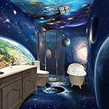 Personalisierte Anpassung Blue Space Planet 3D Wandbild Tapete Bad PVC Selbstklebende Wasserdichte Wandaufkleber Tapete 3 D-200X140CM