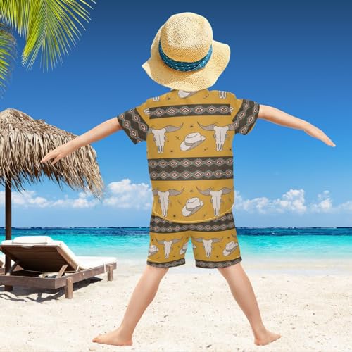 Image of visesunny Graphic Floral Boys 2 Piece Outfits Button Short Sleeve Tee Top Shorts Set Summer Beach Clothes for 3-10 Years