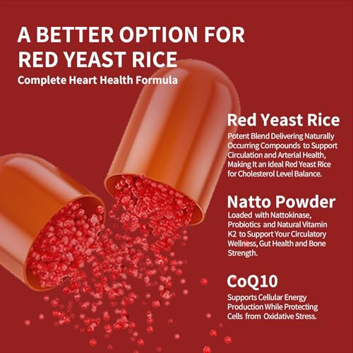 Red Yeast Rice with CoQ10 Supplement Supports Heart Health & Maintains Healthy Cholesterol Levels for Men and Women, Natural & Gluten-Free (60 Count) - Image 2