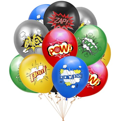 Fesnova Ballons Héros, lot de 18 ballons d'anniversaire Héros, ballons en latex de 30,5 cm de type dessin animé, pour anniversaire d'enfant, garçons et filles, fête prénatale, fête d'anniversaire