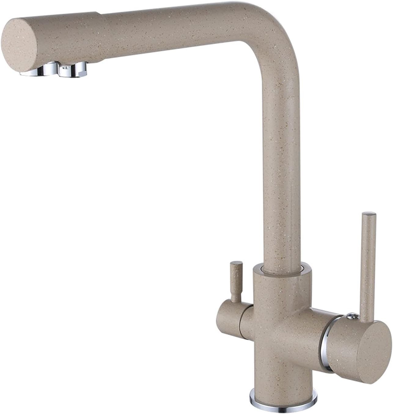 Kitchen Water Filter Faucet Drinking Water Rotatable Double Handle Kitchen Sink Household Multifunctional (Beige)