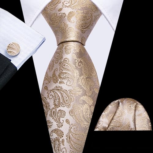 Image of Barry.Wang Paisley Tie Fashion Set Hanky Cufflinks Neckties for Men Woven Silk
