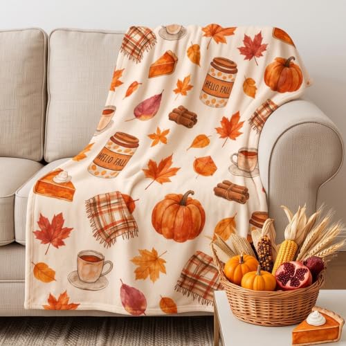 39x59in Flannel Fall Throw Blanket Printed Pumpkin Cake Leaf, Thanksgiving - image 1
