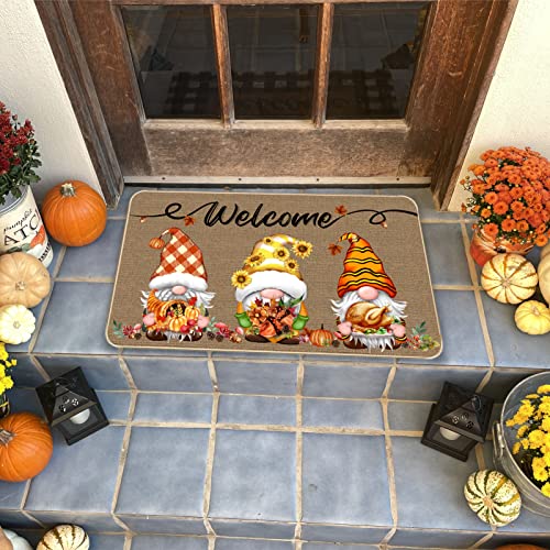 Trewave Fall Welcome Decorative Doormat Gnome Non-Slip And Washable Door Mat Pumpkin Sunflower Turkey Maple Leaf Fall Harvest Thanksgiving Floor Mat Indoor Outdoor 17 X 29 Inch #TOP6