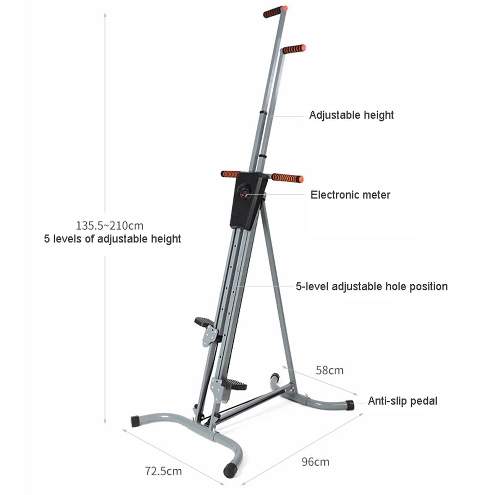 Vertical Climber, Stepper Vertical Climber z licznikiem, wielofunkcyjny pionowy górski, 5 poziomów oporu z regulacją wysokości, do użytku domowego