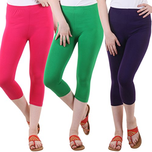 Image of DIAZ Women's Super Combed Cotton Elastane Stretch Slim Fit Printed Capri -Pack of 3