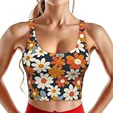 Dujiea Retro Daisy Floral 70s Women's Sports Bra with Removable Padding High-Impact Sports Vest, Tank Top for Yoga, Gym, Running-Small