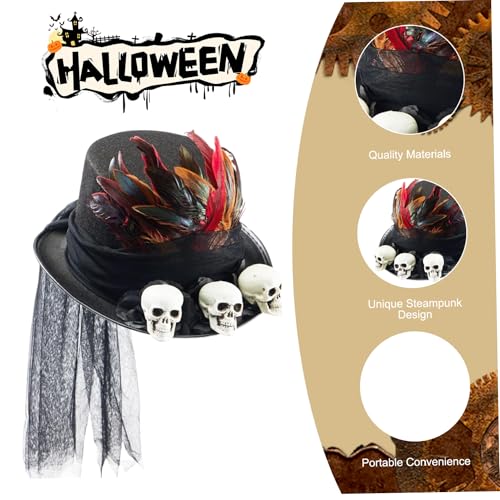 Sombrero steampunk de copa cómodo anticaída para disfraces con calaveras 5