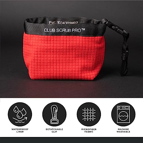Image of Club Scrub Golf Club and Golf Ball Cleaning Bag, Waterproof Clean Face Technology Liner, Detachable Clip, Machine Washable, Cleans Club Grooves, Dry Exterior (Neoprene or Microfiber Option Available)