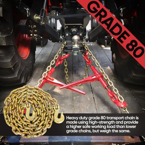 Image of Dollate G80 Transport Binder Chain 3 /8 Inch x 10 Foot, Heavy Duty Chain with 5400 lbs Safe Working Load Limit, Logging Chain with Grab Hooks for Transporting, Towing, Tie Down, Binding Equipment