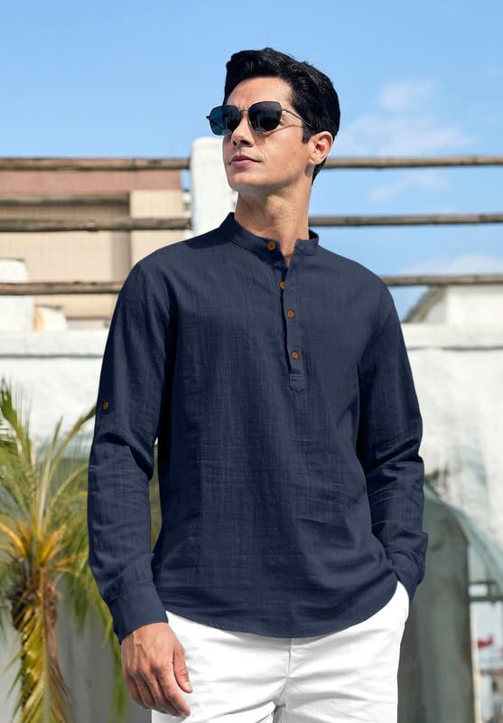 Image of FINIVO FASHION Men's Cotton Polyester Blend Solid Regular Fit Full Sleeve Short Kurta