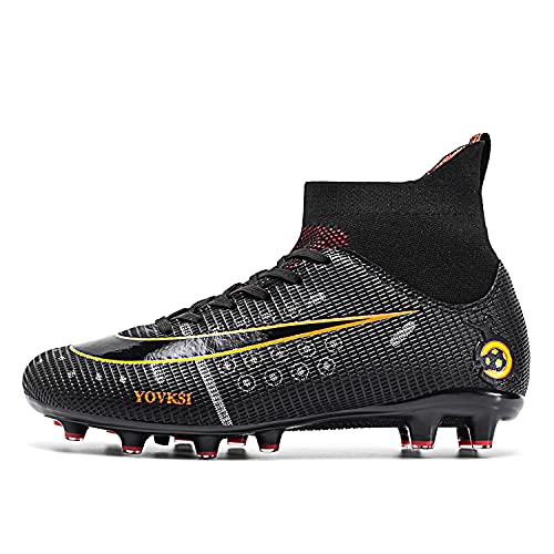 Liaocxf Mens Soccer Cleats Football Boots Spikes Shoes High-Top Outdoor/Indoor Training Athletic Sneaker (Black, Numeric_8) #TOP1