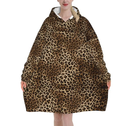 Sweat à capuche couverture léopard unisexe en flanelle douce