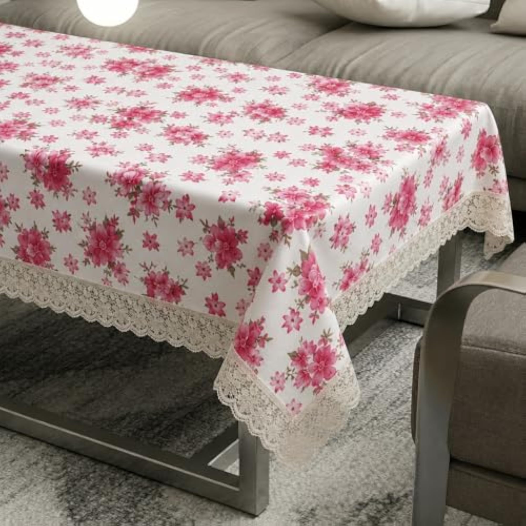 Pink Floral Printed Waterproof PVC Center Table Cloth, Decorative